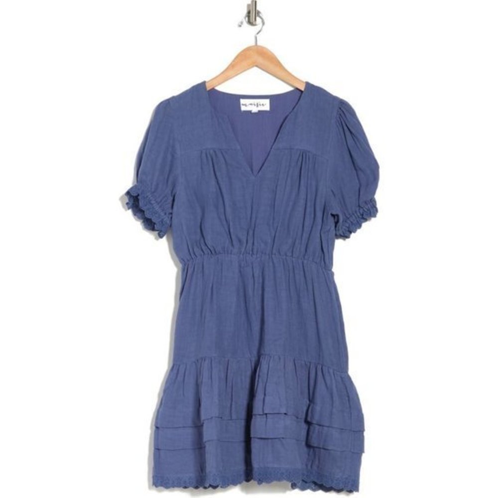 NWOT MAISIE Eyelet Trim Tiered Ruffle blue Cotton Dress Size M - Picture 9 of 9